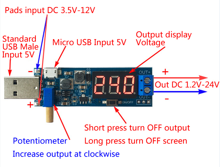XY-SUPA DC DC Boost/Buck USB 5V TO 3.3V 9V 12V 24V